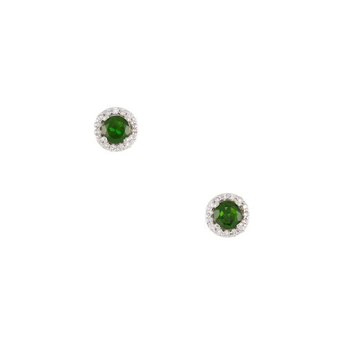 Cercei din aur alb de 14k cu turmalina verde si diamante naturale